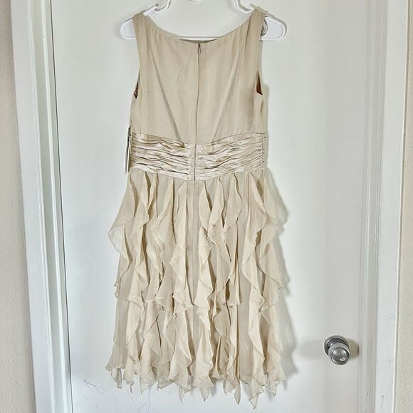 Maggy London Silk Dress Vintage Champagne Ruffles Womens Size 8 NWT - Picture 2 of 9